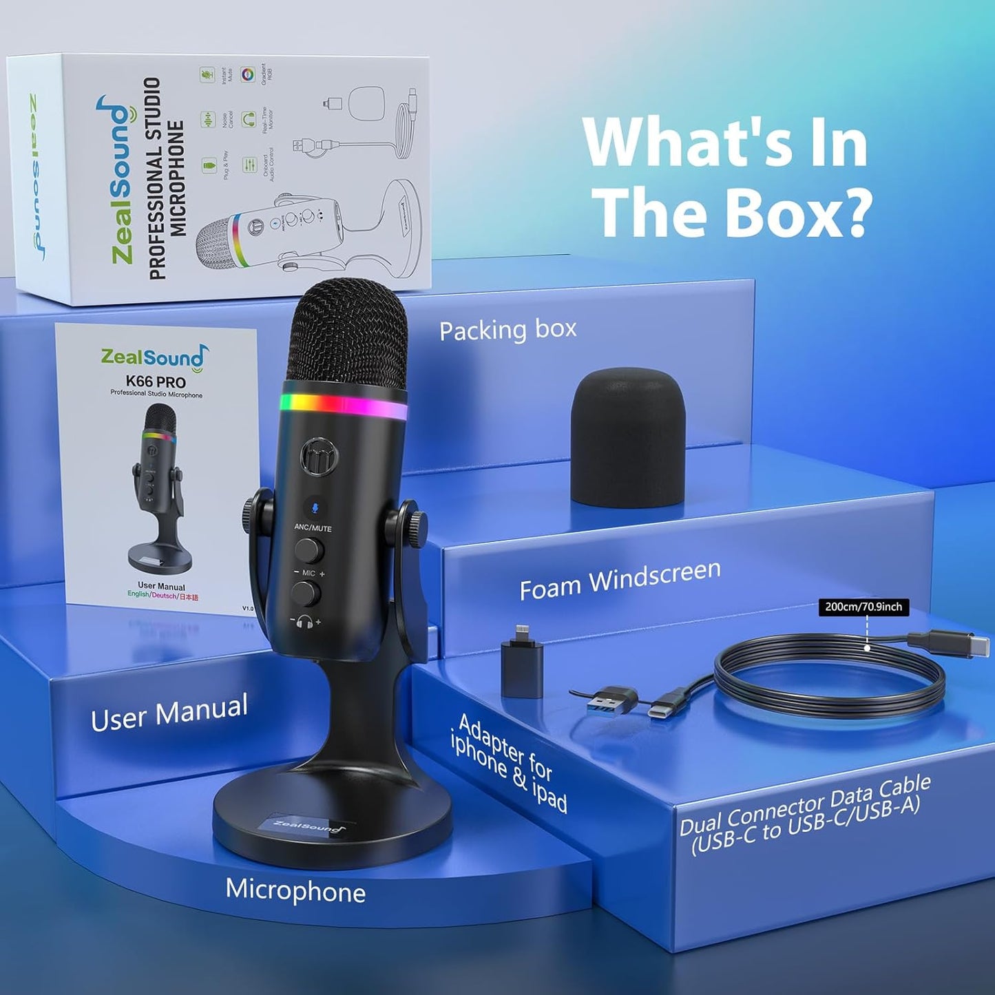 K66 PRO RGB USB Podcast Microphone